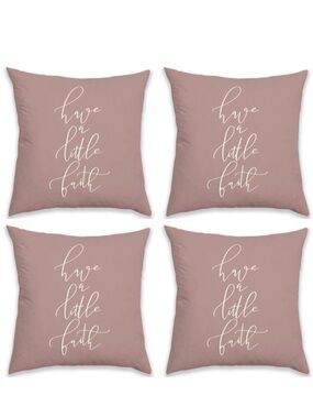 NWT 4 Have a Little Faith 18×18 Pink / Ivory Reversible Pillow /Cushion Cover
